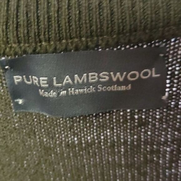 Hawick Scotland Pure Lambswool Sz. XL‎ Deep Army Green Vneck Sweater - Picture 4 of 9